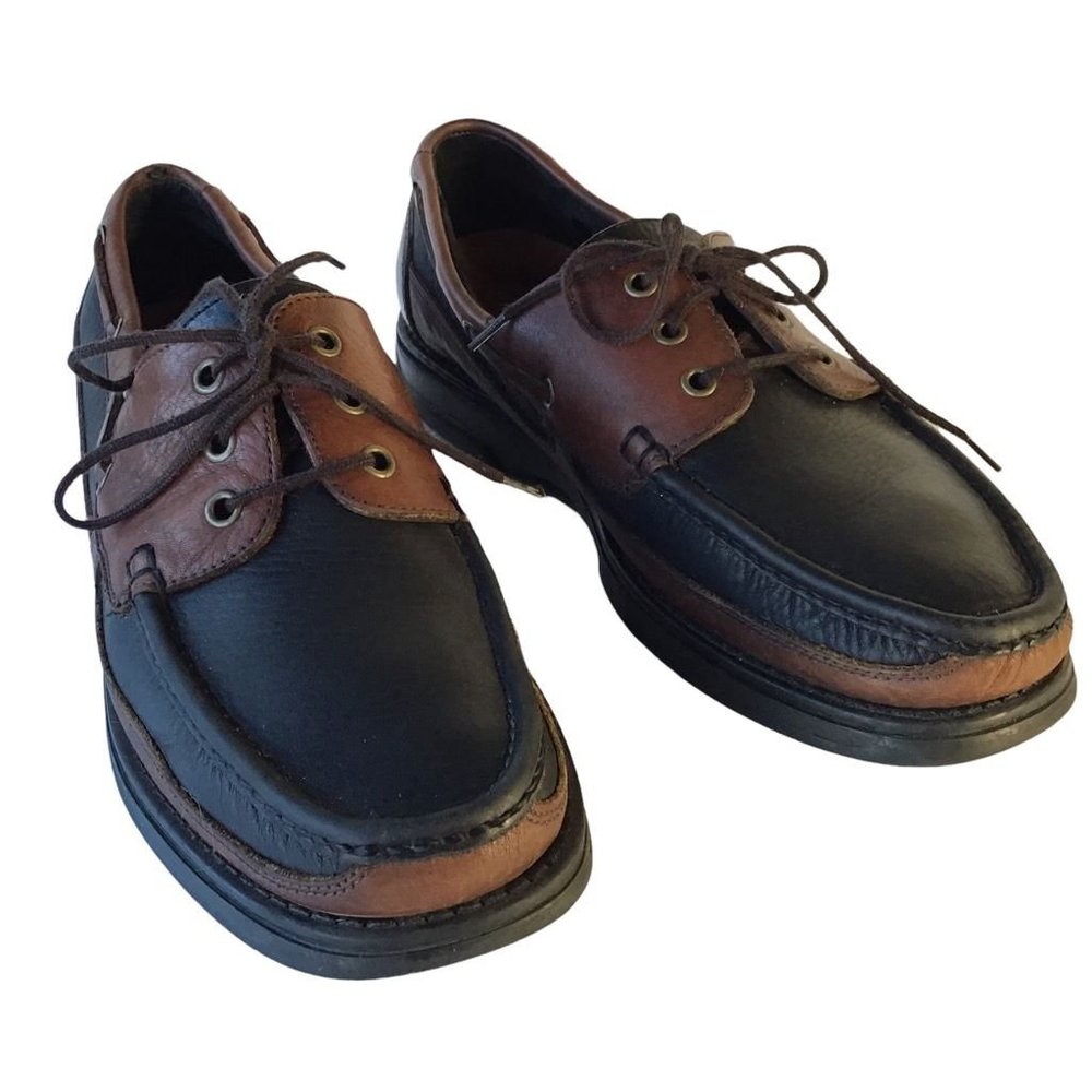 Johnston Murphy Mens Boat Shoes Black Brown Color Block Lace Up Moc Toe 10